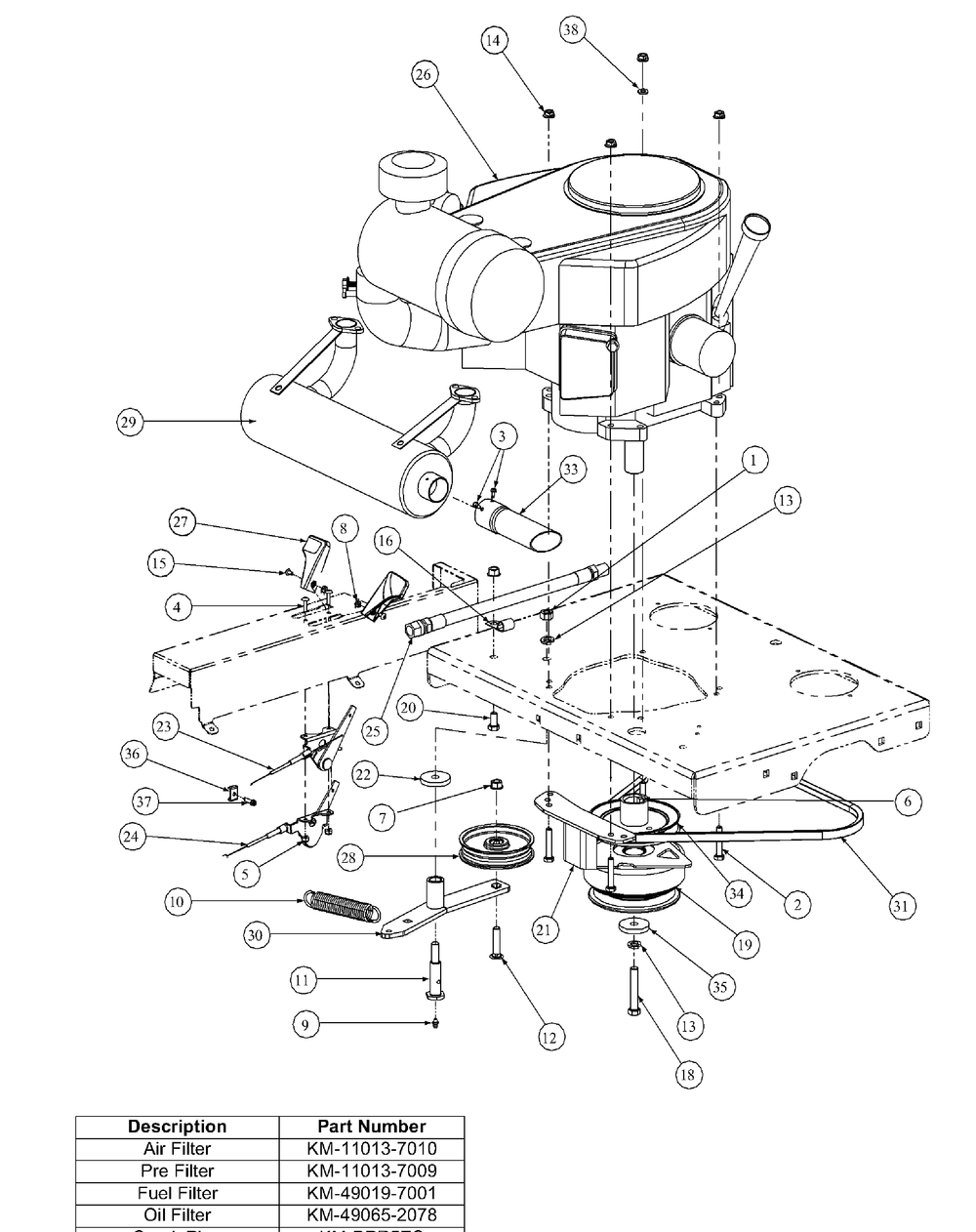 Kawasaki Engine Assembly Diagram and Parts List for M48-KW 53BB5DAV750-19-HP Cub Cadet Lawn Tractor